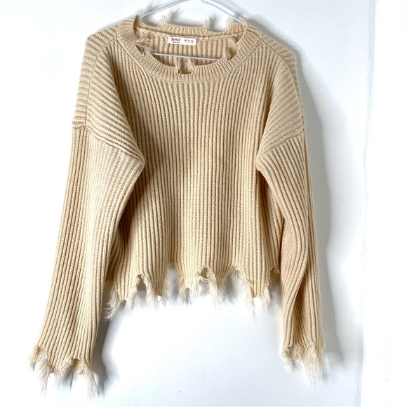 ROMWE Cream Knit Oversized Destroyed Sweater - Picture 1 of 7